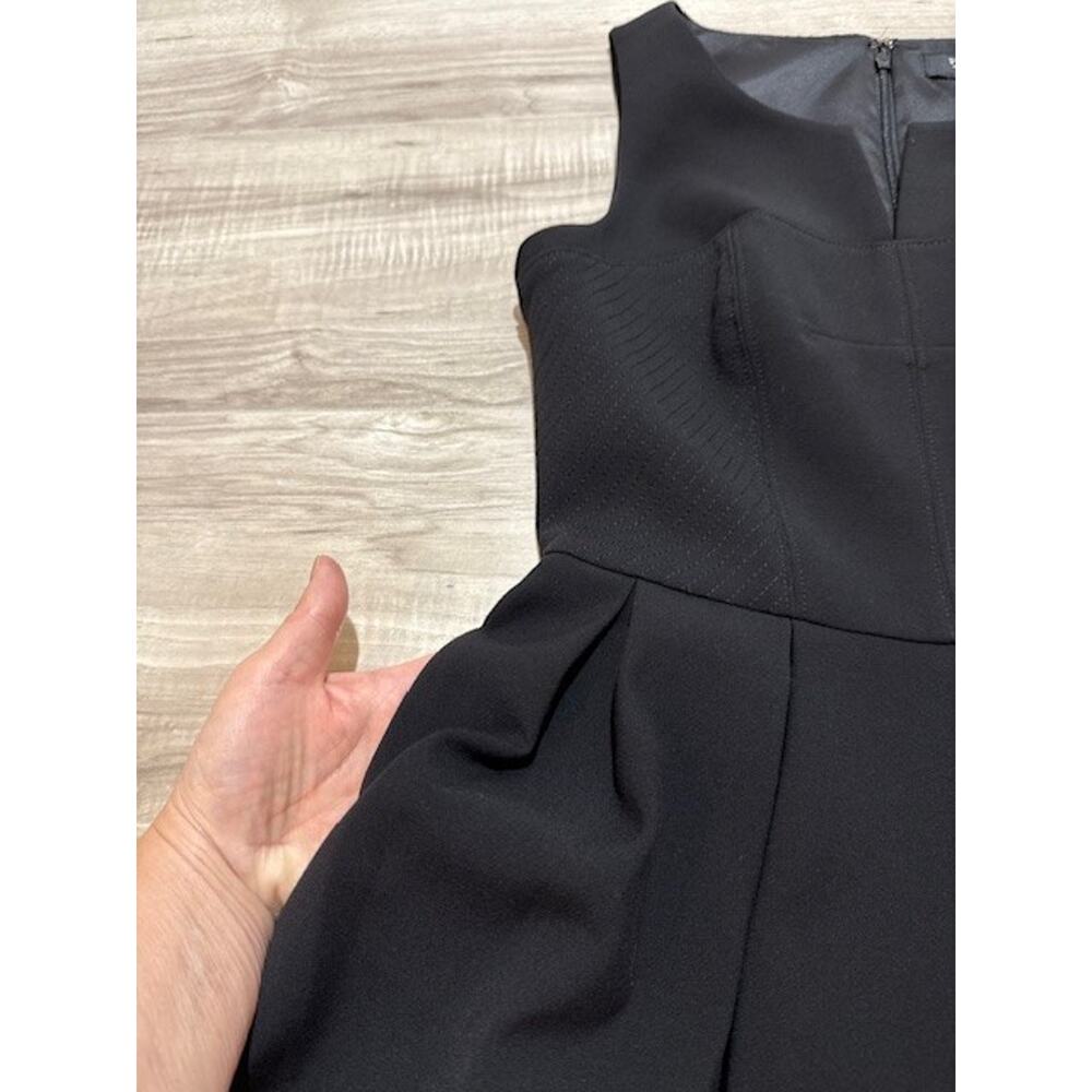 White House Black Market Black Fit-and-Flare Split Neck Pleated Dress-Size 4P - Picture 9 of 11